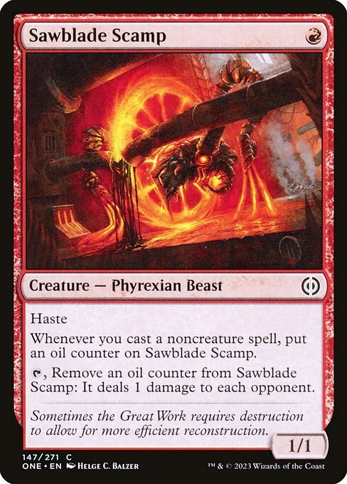 Sawblade Scamp, carta Magic di tipo Creature — Phyrexian Beast illustrata da Helge C. Balzer