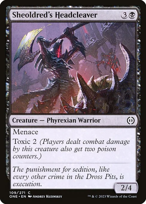 Sheoldred's Headcleaver, carta Magic di tipo Creature — Phyrexian Warrior illustrata da Andrey Kuzinskiy