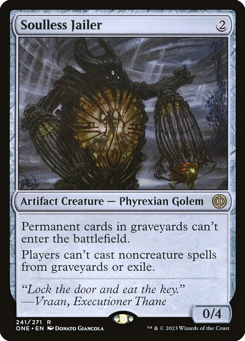 Soulless Jailer, carta Magic di tipo Artifact Creature — Phyrexian Golem illustrata da Donato Giancola