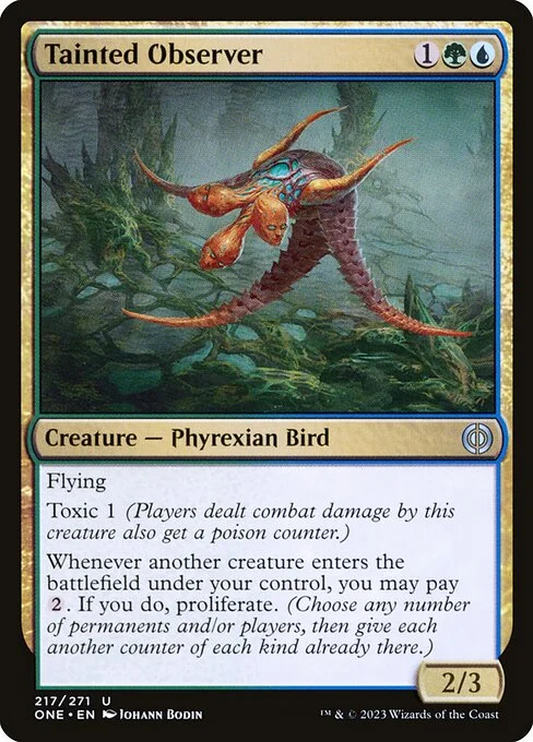 Tainted Observer, carta Magic di tipo Creature — Phyrexian Bird illustrata da Johann Bodin