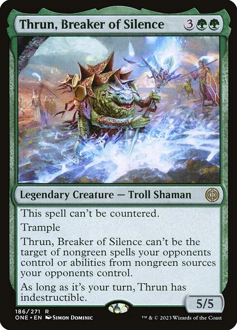 Thrun, Breaker of Silence, carta Magic di tipo Legendary Creature — Troll Shaman illustrata da Simon Dominic