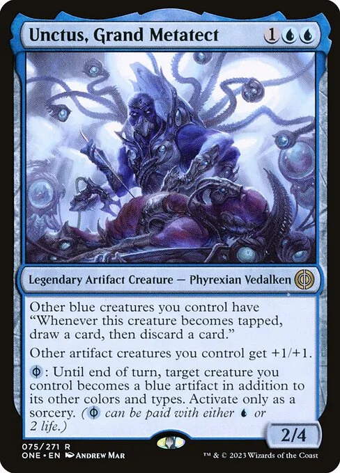 Unctus, Grand Metatect, carta Magic di tipo Legendary Artifact Creature — Phyrexian Vedalken illustrata da Andrew Mar