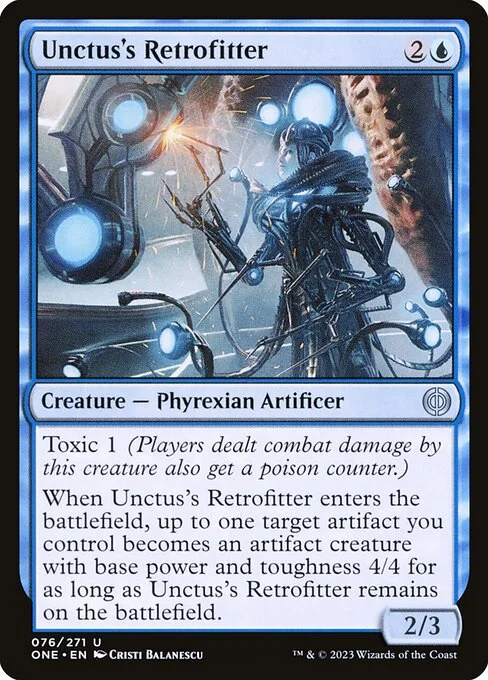 Unctus's Retrofitter, carta Magic di tipo Creature — Phyrexian Artificer illustrata da Cristi Balanescu
