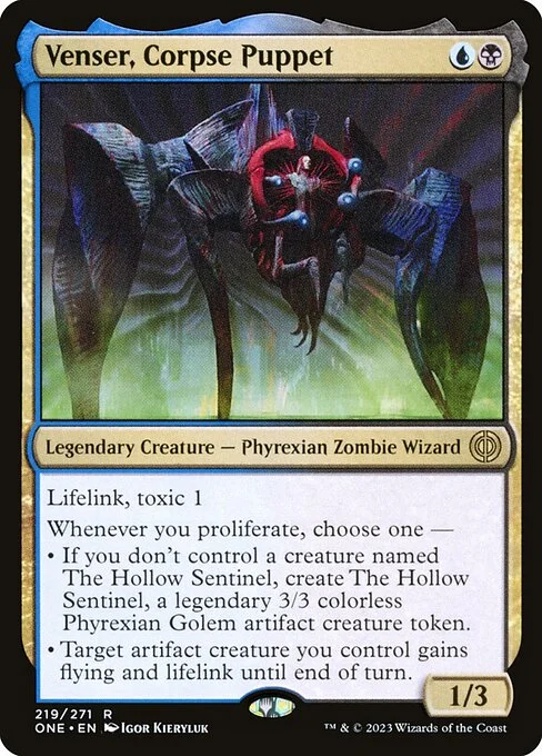 Venser, Corpse Puppet, carta Magic di tipo Legendary Creature — Phyrexian Zombie Wizard illustrata da Igor Kieryluk