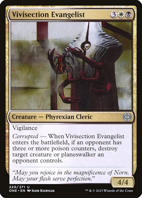 Vivisection Evangelist, carta Magic di tipo Creature — Phyrexian Cleric illustrata da Igor Kieryluk