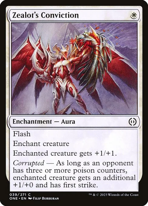 Zealot's Conviction, carta Magic di tipo Enchantment — Aura illustrata da Filip Burburan