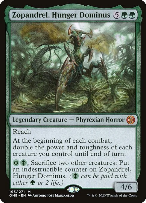 Zopandrel, Hunger Dominus, carta Magic di tipo Legendary Creature — Phyrexian Horror illustrata da Antonio José Manzanedo
