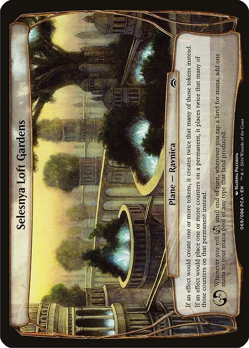 Selesnya Loft Gardens, carta Magic di tipo Plane — Ravnica illustrata da Martina Pilcerova