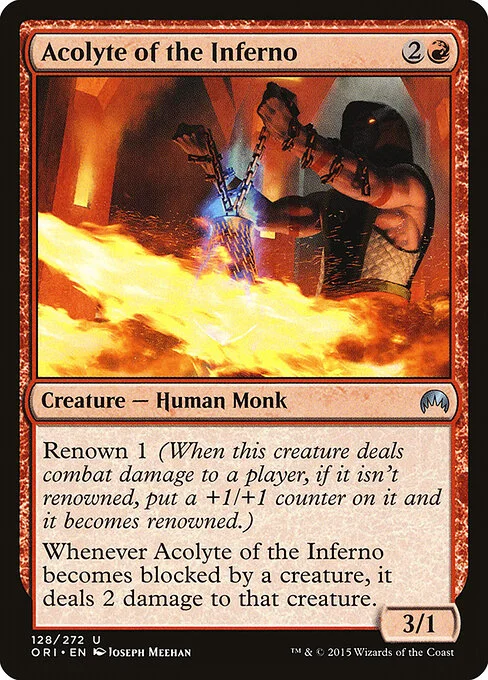 Acolyte of the Inferno, carta Magic di tipo Creature — Human Monk illustrata da Joseph Meehan