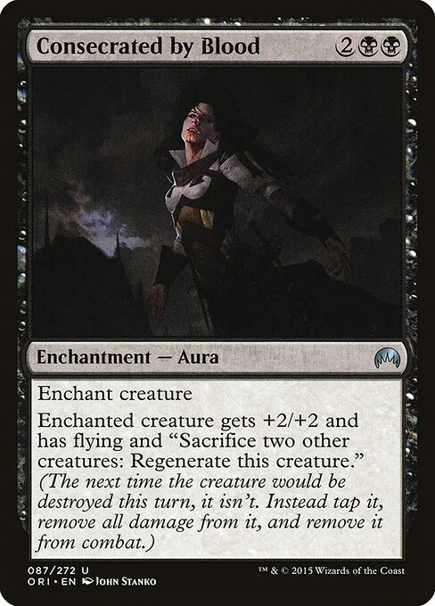 Consecrated by Blood, carta Magic di tipo Enchantment — Aura illustrata da John Stanko