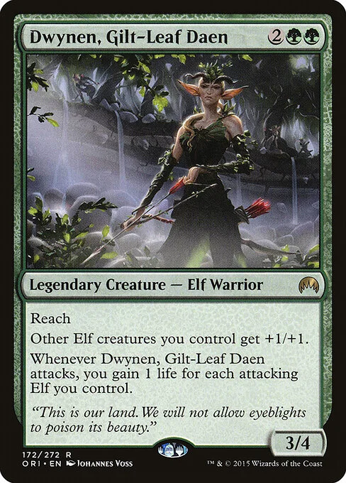 Dwynen, Gilt-Leaf Daen, carta Magic di tipo Legendary Creature — Elf Warrior illustrata da Johannes Voss