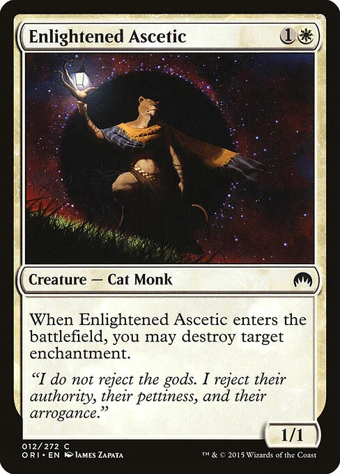 Enlightened Ascetic, carta Magic di tipo Creature — Cat Monk illustrata da James Zapata