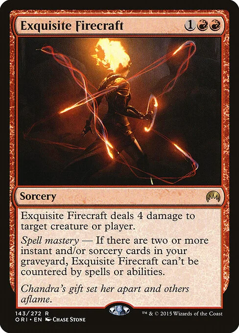 Exquisite Firecraft, carta Magic di tipo Sorcery illustrata da Chase Stone