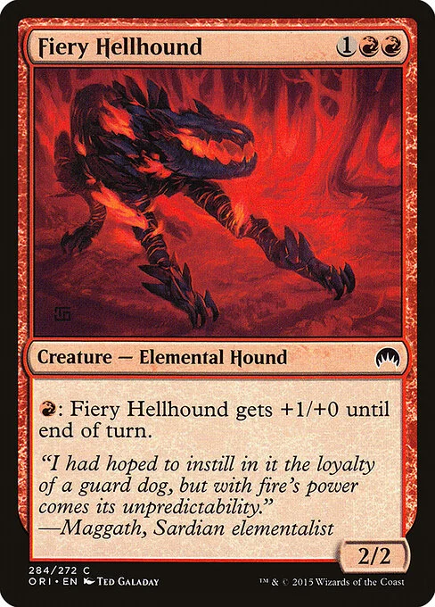 Fiery Hellhound, carta Magic di tipo Creature — Elemental Dog illustrata da Ted Galaday