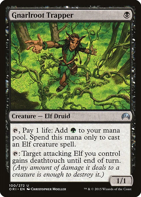 Gnarlroot Trapper, carta Magic di tipo Creature — Elf Druid illustrata da Christopher Moeller