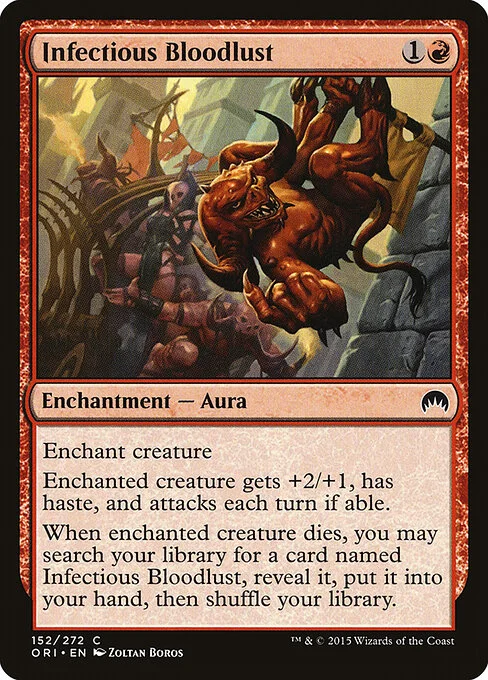 Infectious Bloodlust, carta Magic di tipo Enchantment — Aura illustrata da Zoltan Boros