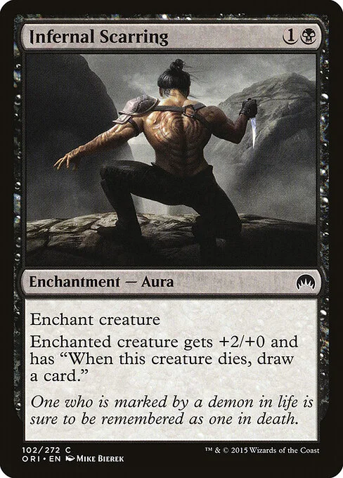 Infernal Scarring, carta Magic di tipo Enchantment — Aura illustrata da Mike Bierek