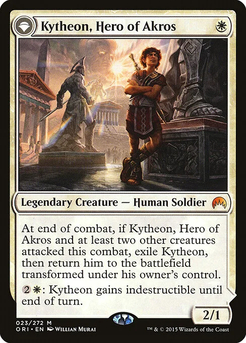 Kytheon, Hero of Akros // Gideon, Battle-Forged, carta Magic di tipo Legendary Creature — Human Soldier // Legendary Planeswalker — Gideon illustrata da Willian Murai
