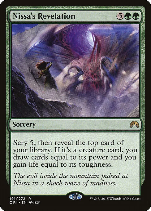 Nissa's Revelation, carta Magic di tipo Sorcery illustrata da Izzy