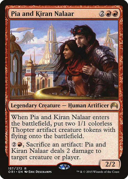Pia and Kiran Nalaar, carta Magic di tipo Legendary Creature — Human Artificer illustrata da Eric Deschamps