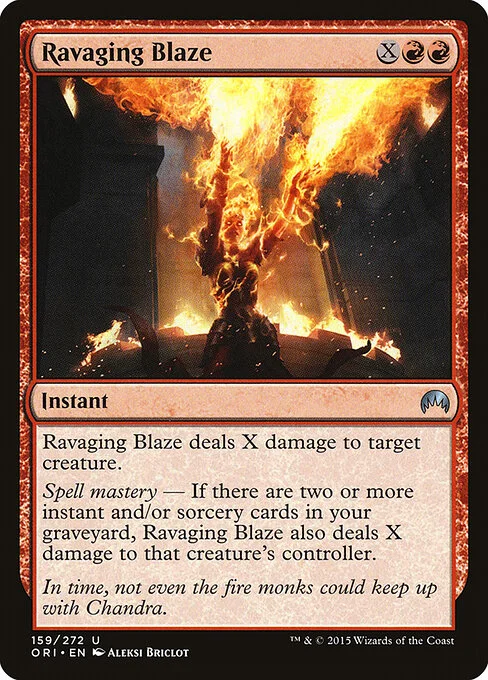 Ravaging Blaze, carta Magic di tipo Instant illustrata da Aleksi Briclot