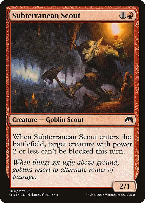 Subterranean Scout, carta Magic di tipo Creature — Goblin Scout illustrata da Lucas Graciano