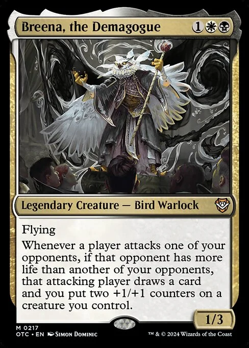 Breena, the Demagogue, carta Magic di tipo Legendary Creature — Bird Warlock illustrata da Simon Dominic