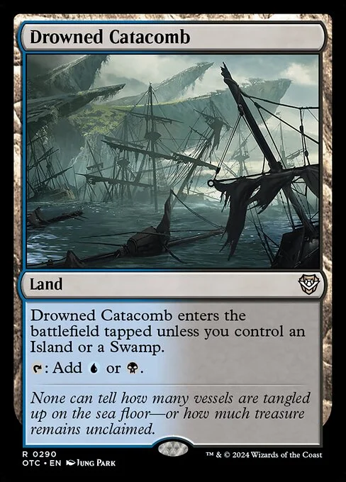 Drowned Catacomb, carta Magic di tipo Land illustrata da Jung Park