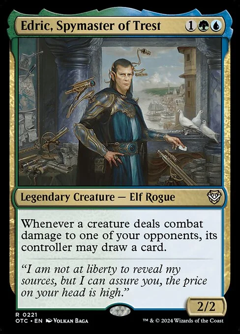 Edric, Spymaster of Trest, carta Magic di tipo Legendary Creature — Elf Rogue illustrata da Volkan Baǵa
