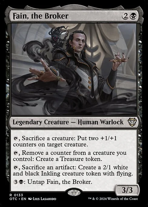Fain, the Broker, carta Magic di tipo Legendary Creature — Human Warlock illustrata da Lius Lasahido