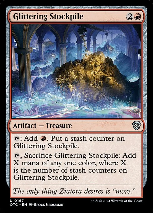 Glittering Stockpile, carta Magic di tipo Artifact — Treasure illustrata da Brock Grossman