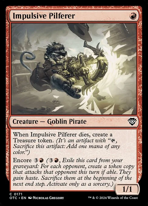 Impulsive Pilferer, carta Magic di tipo Creature — Goblin Pirate illustrata da Nicholas Gregory