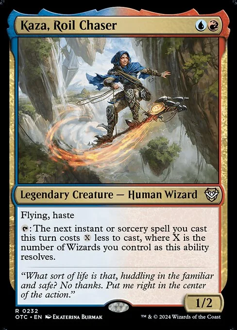 Kaza, Roil Chaser, carta Magic di tipo Legendary Creature — Human Wizard illustrata da Ekaterina Burmak