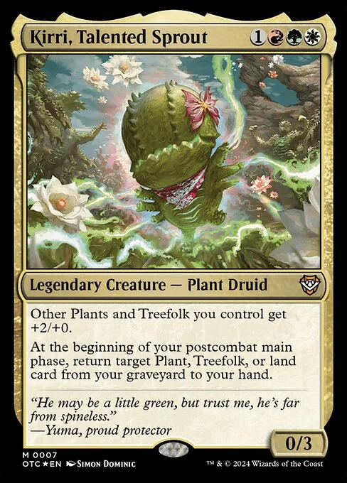Kirri, Talented Sprout, carta Magic di tipo Legendary Creature — Plant Druid illustrata da Simon Dominic
