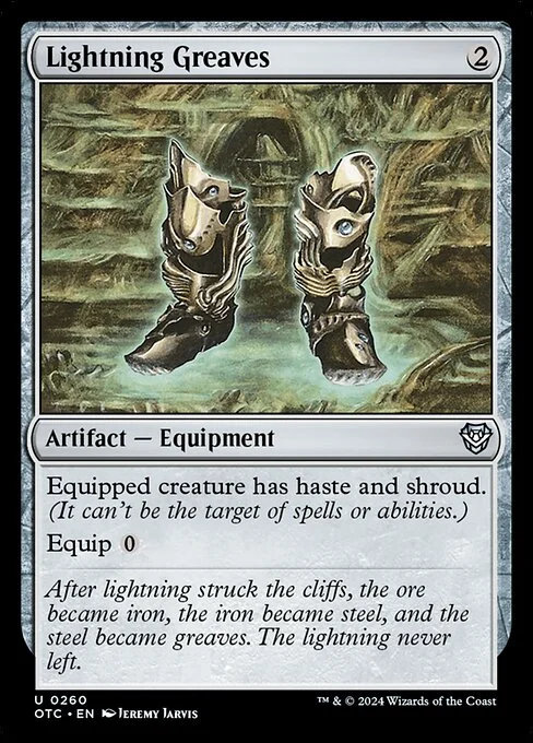 Lightning Greaves, carta Magic di tipo Artifact — Equipment illustrata da Jeremy Jarvis