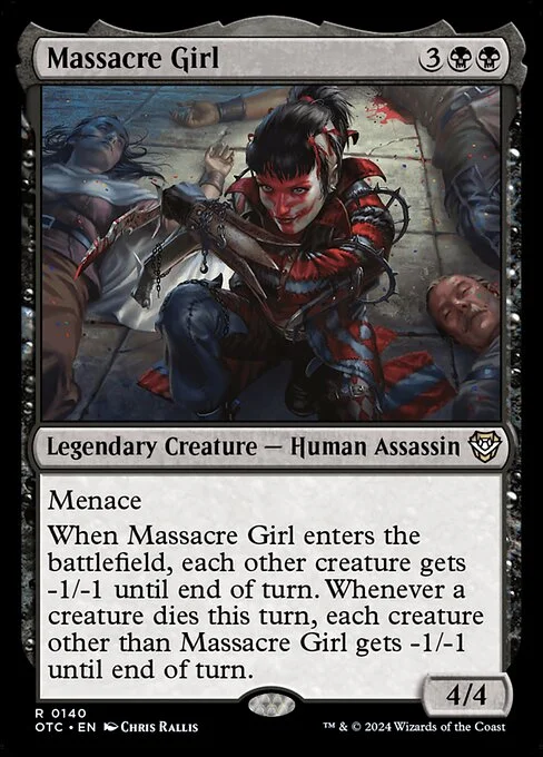 Massacre Girl, carta Magic di tipo Legendary Creature — Human Assassin illustrata da Chris Rallis