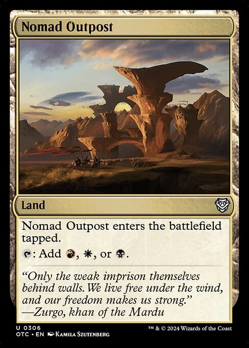 Nomad Outpost, carta Magic di tipo Land illustrata da Kamila Szutenberg