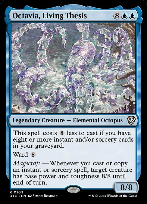 Octavia, Living Thesis, carta Magic di tipo Legendary Creature — Elemental Octopus illustrata da Simon Dominic