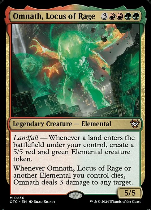 Omnath, Locus of Rage, carta Magic di tipo Legendary Creature — Elemental illustrata da Brad Rigney