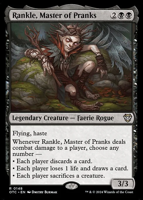 Rankle, Master of Pranks, carta Magic di tipo Legendary Creature — Faerie Rogue illustrata da Dmitry Burmak