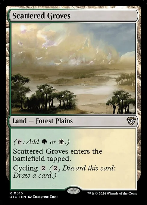 Scattered Groves, carta Magic di tipo Land — Forest Plains illustrata da Christine Choi