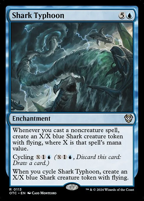 Shark Typhoon, carta Magic di tipo Enchantment illustrata da Caio Monteiro