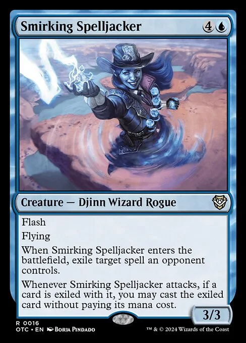 Smirking Spelljacker, carta Magic di tipo Creature — Djinn Wizard Rogue illustrata da Borja Pindado