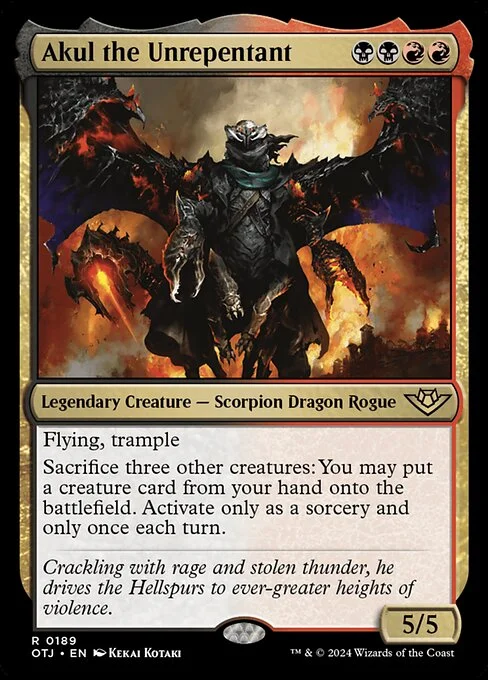 Akul the Unrepentant, carta Magic di tipo Legendary Creature — Scorpion Dragon Rogue illustrata da Kekai Kotaki