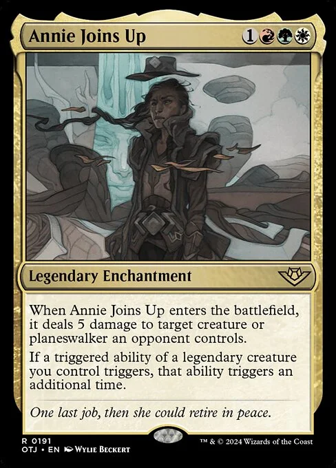 Annie Joins Up, carta Magic di tipo Legendary Enchantment illustrata da Wylie Beckert