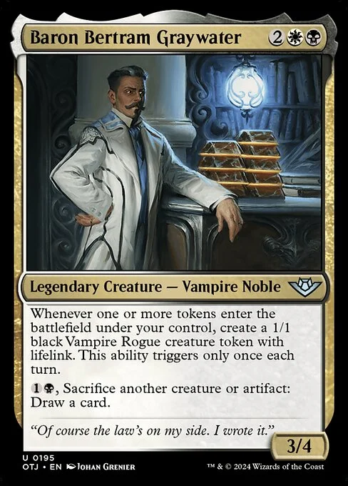 Baron Bertram Graywater, carta Magic di tipo Legendary Creature — Vampire Noble illustrata da Johan Grenier