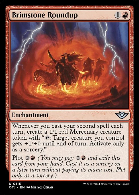 Brimstone Roundup, carta Magic di tipo Enchantment illustrata da Milivoj Ćeran