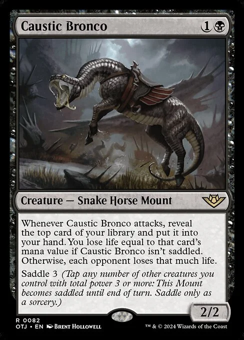 Caustic Bronco, carta Magic di tipo Creature — Snake Horse Mount illustrata da Brent Hollowell