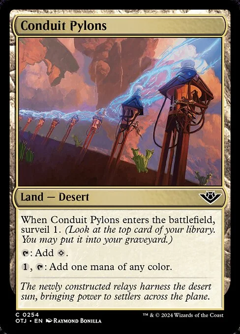 Conduit Pylons, carta Magic di tipo Land — Desert illustrata da Raymond Bonilla