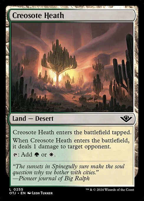 Creosote Heath, carta Magic di tipo Land — Desert illustrata da Leon Tukker